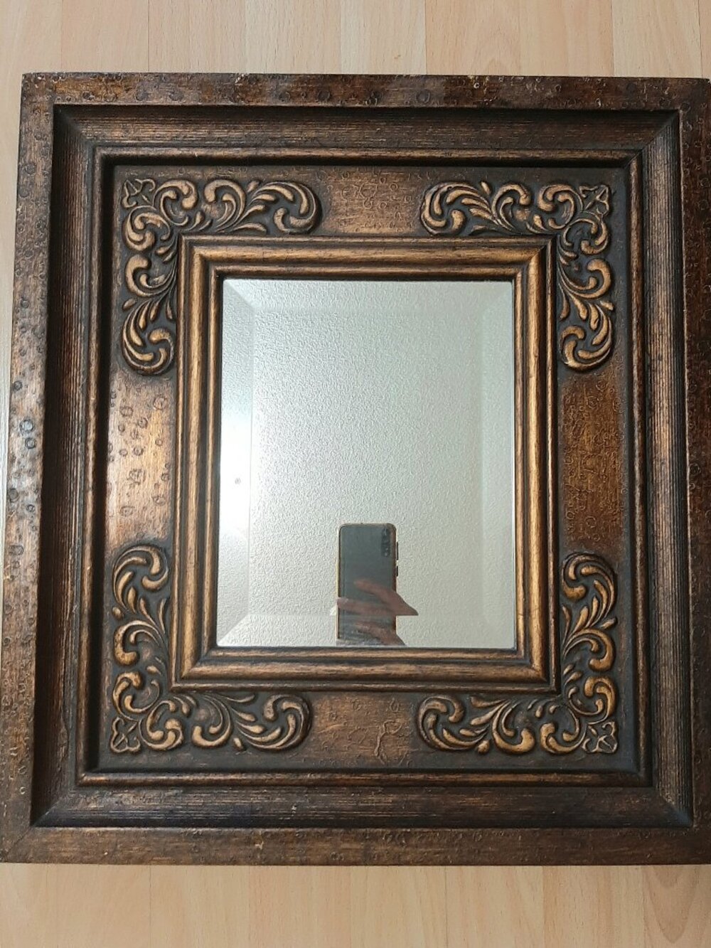 Antique Solid Carved Oak Bevelled Mirror Ren-Wil Inc. Montreal.